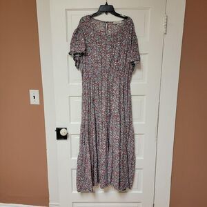 Blue Floral Plus Size Maxi Dress With Butterfly Sleeves